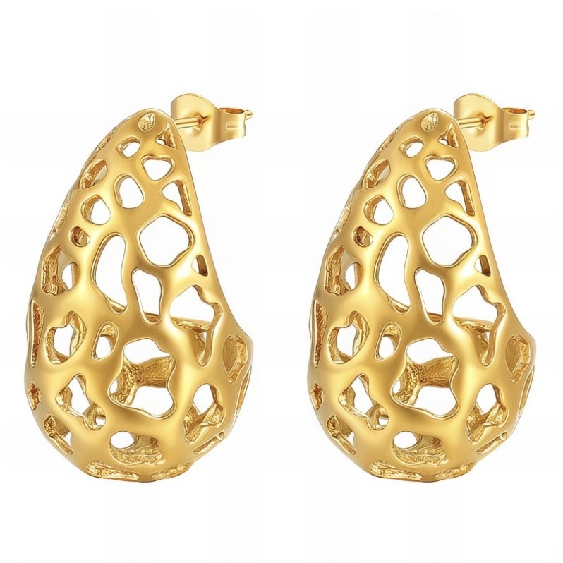 "TEARDROPS" EARRINGS, 18K GOLD PLATED STEEL