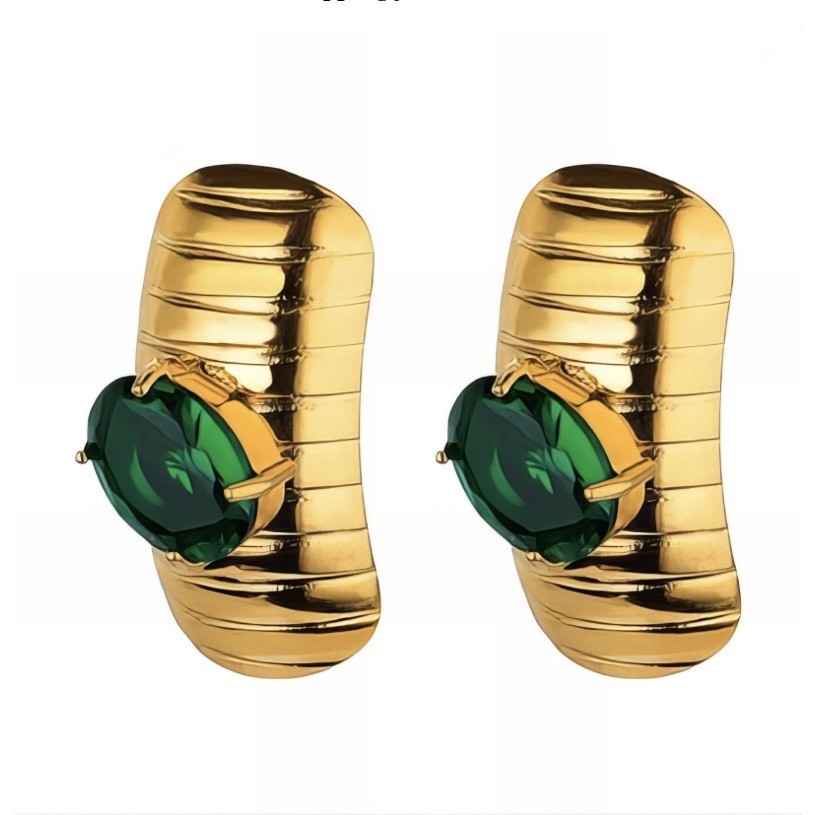EMERALD EARRINGS, 18K GOLD PLATED BRASS