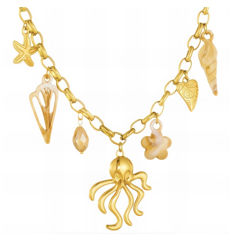 "SQUID" NECKLACE, 18K GOLD PLATED STEEL